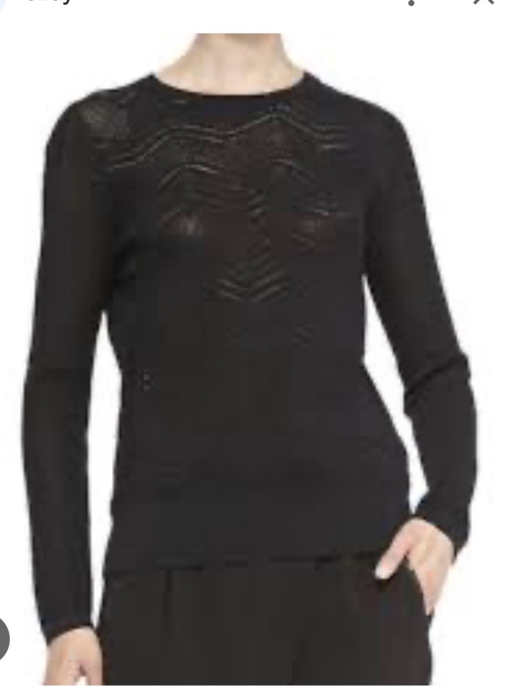 Vince Black Mesh Zig Zag Crewneck Sweater, Women’s Size Large